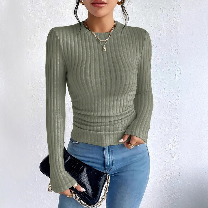 Damen Geripptes Langarmshirt mit vertikaler Plissee‑Optik und taillierter Passform Echo Archiv