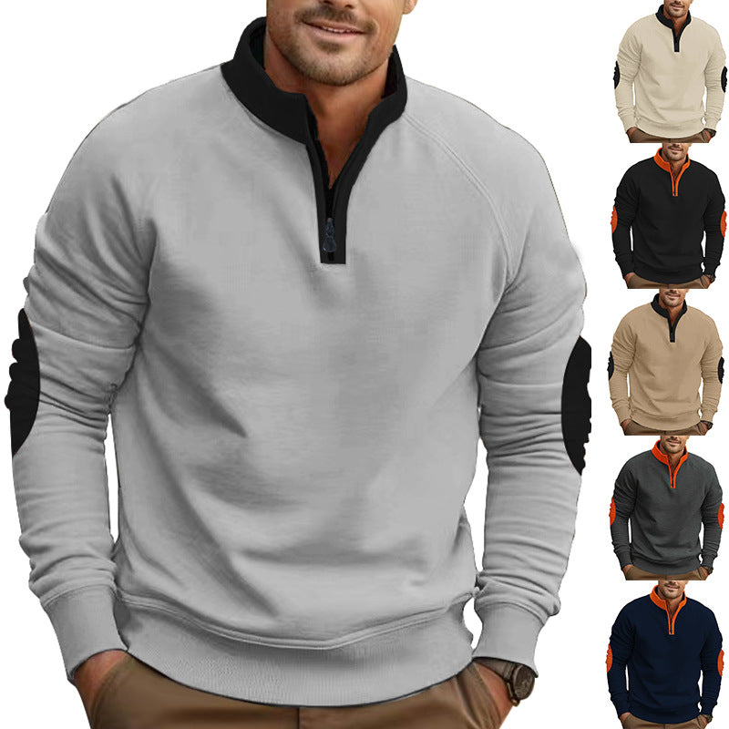 Herren nan legeres Baumwollmix-Halbzip-Sweatshirt mit Stehkragen, Raglanärmeln und verstärkten Ellbogen Echo Archiv