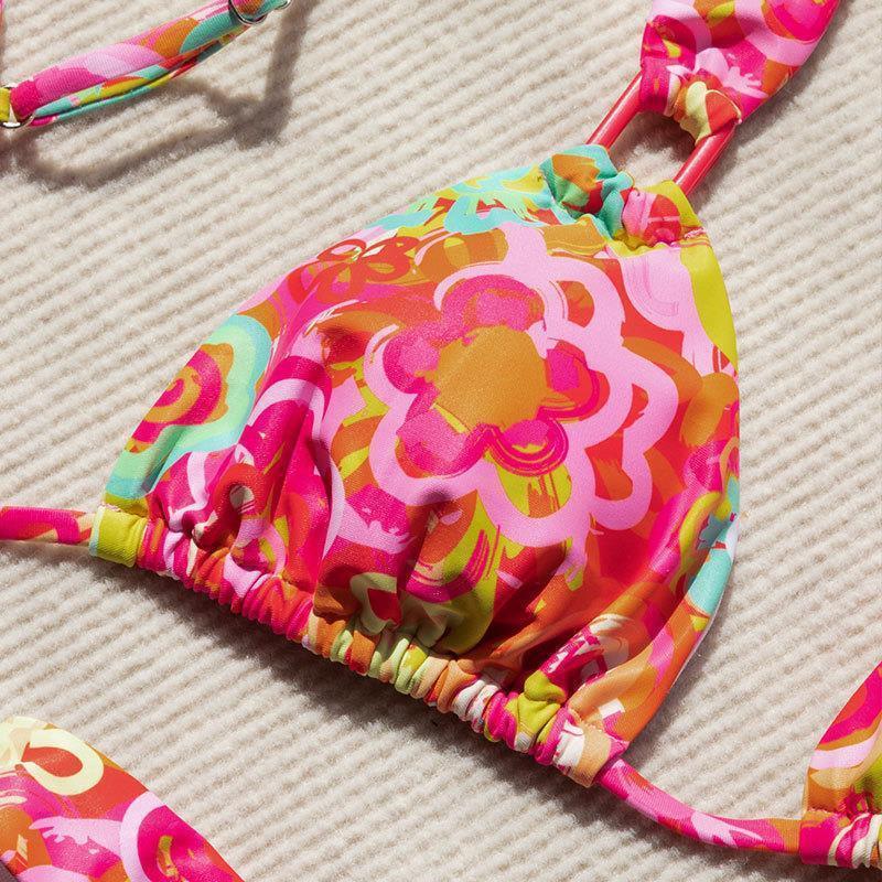 Damen Dreieck-Bikini mit verstellbaren Trägern und auffälligem Blumenmuster Echo Archiv