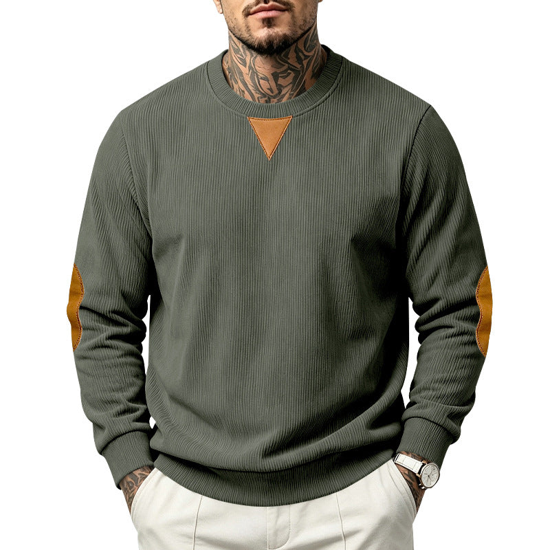 Herren Rundhals-Sweatshirt mit feiner Rippstruktur und Ellbogen‑Patches Echoarchiv