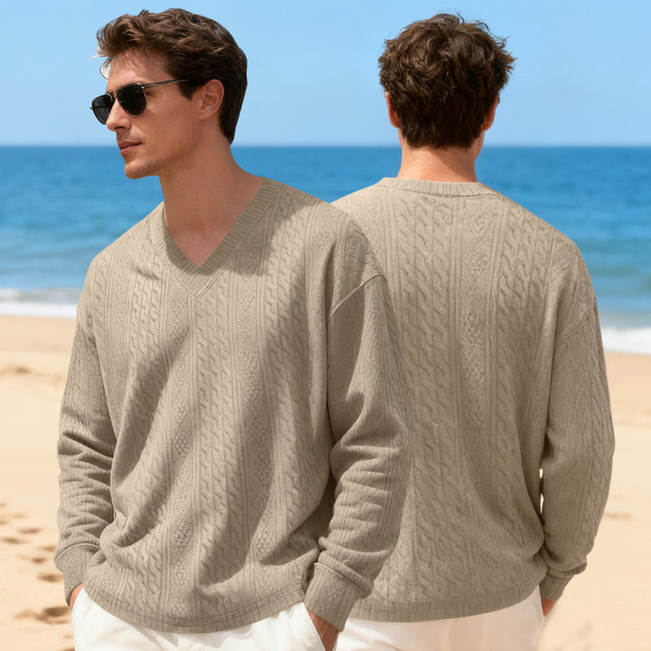 Herren Strickpullover mit V-Ausschnitt und Zopfmuster Echoarchiv