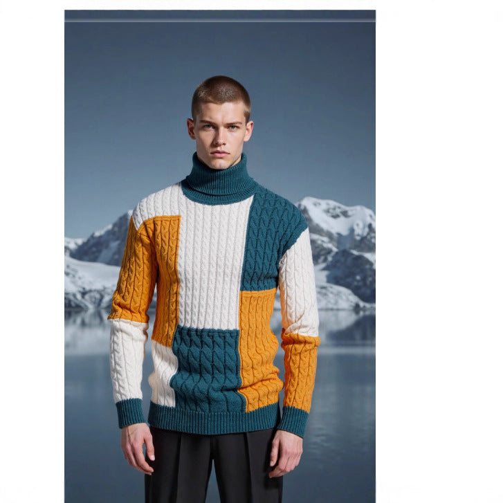 Herren modischer Strickpullover mit strukturiertem Zopfmuster und Stehkragen Echoarchiv