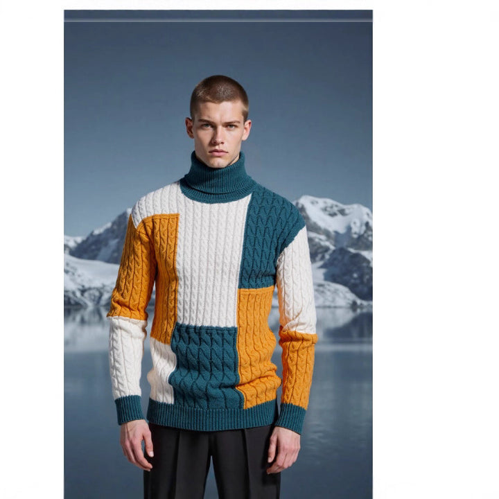 Herren modischer Strickpullover mit strukturiertem Zopfmuster und Stehkragen Echoarchiv