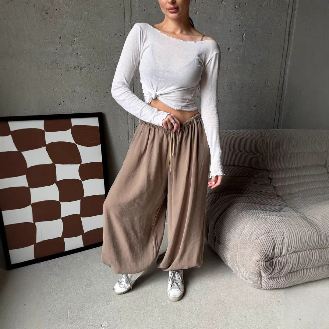 Damen weite Harem-Ballonhose mit hohem Elastikbund, Tunnelzug und lässiger Weite – Avélisse