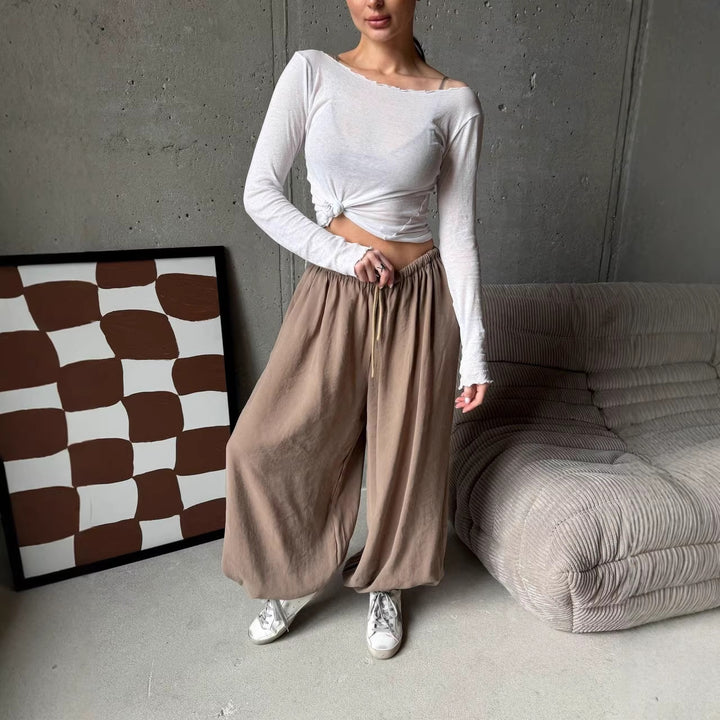Damen weite Harem-Ballonhose mit hohem Elastikbund, Tunnelzug und lässiger Weite – Avélisse