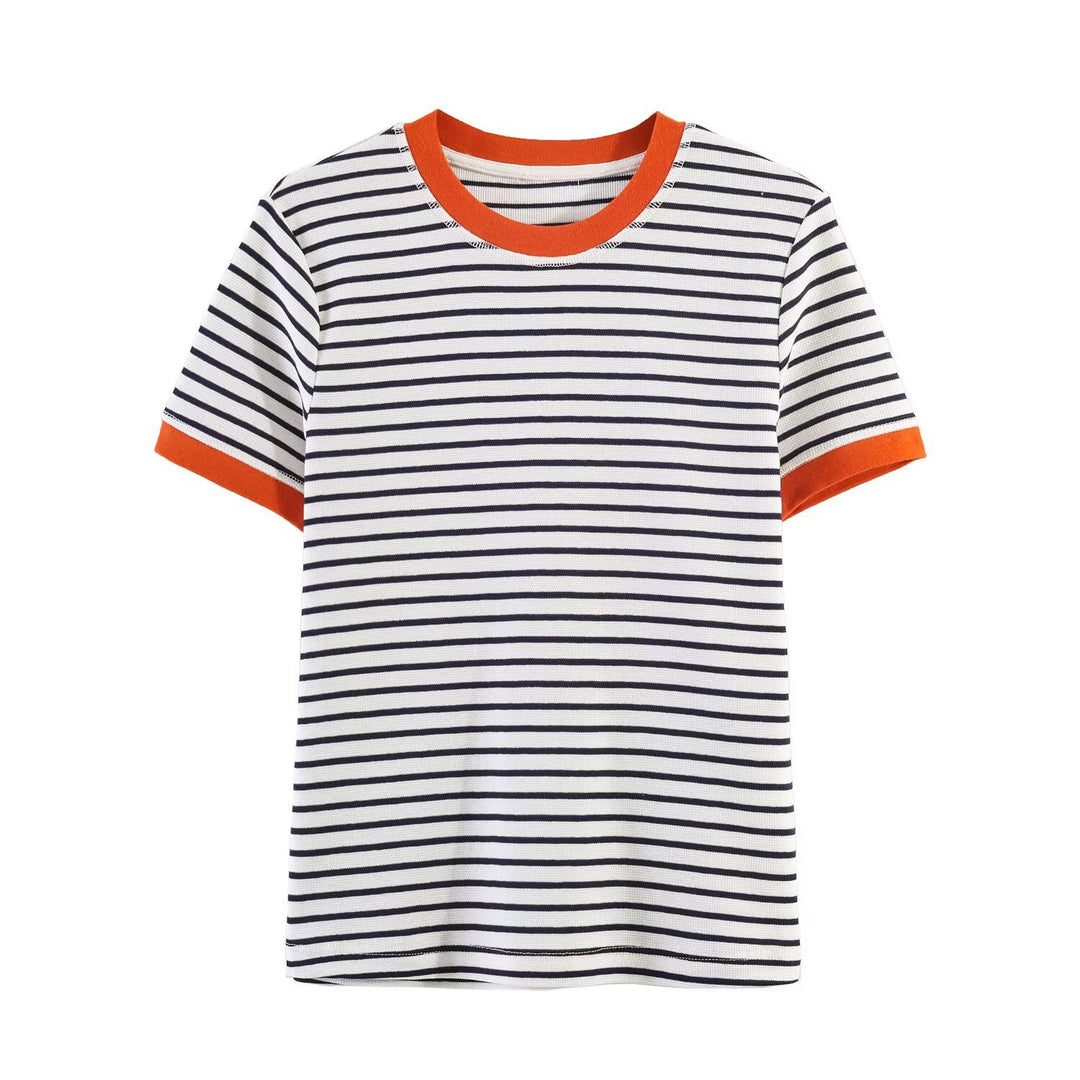 Damen gestreiftes T-Shirt mit kontrastierenden Ärmeln Echo Archiv