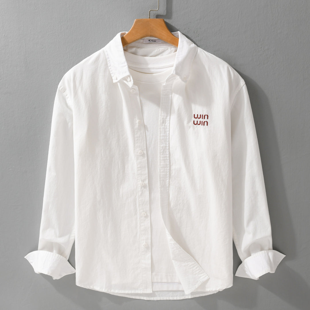 Herren Baumwoll-Overshirt-Hemdjacke mit dezenter Logo-Stickerei und entspanntem Schnitt Echoarchiv
