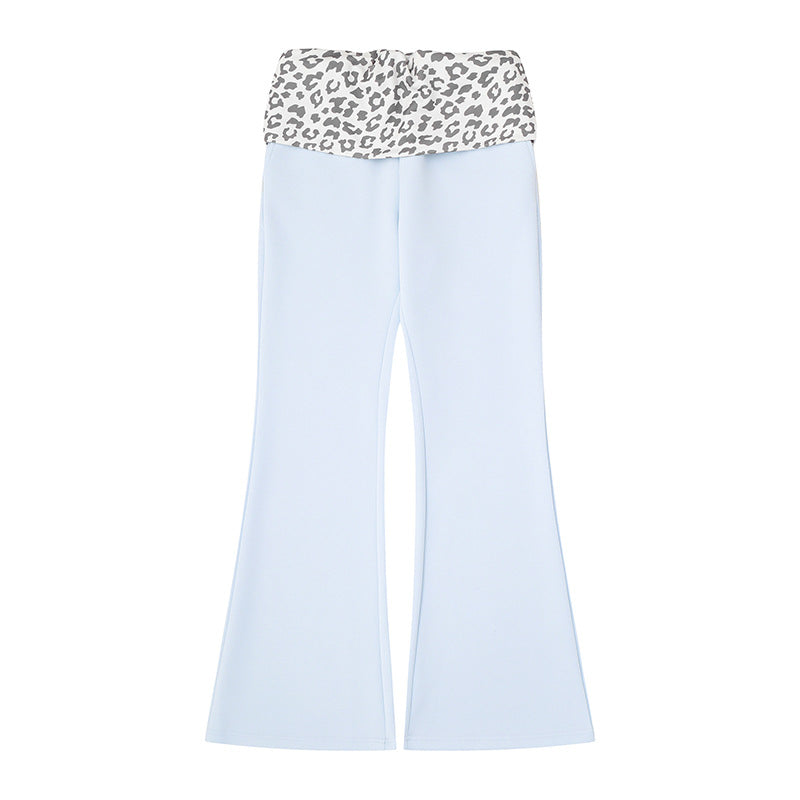 Damen Weite Jersey-Loungehose mit ausgestelltem Schlag und umgeschlagenem Leo-Bund Echoarchiv