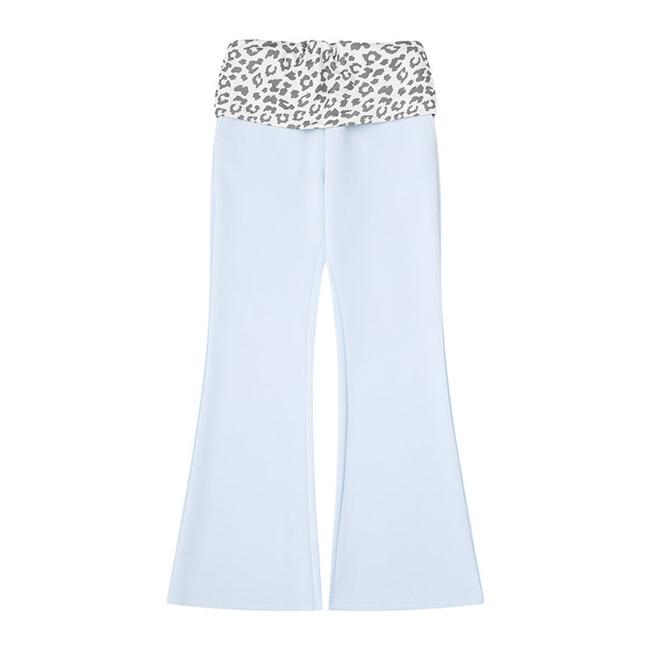Damen Weite Jersey-Loungehose mit ausgestelltem Schlag und umgeschlagenem Leo-Bund Echoarchiv
