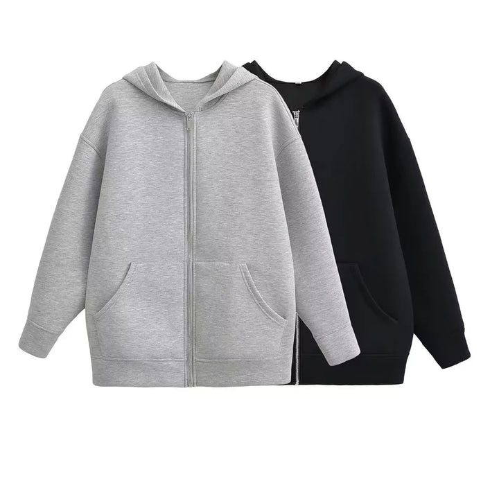 Unisex Oversize Kapuzenjacke mit durchgehendem Reißverschluss, Kängurutaschen und lässigem Boxy-Schnitt – Auréline