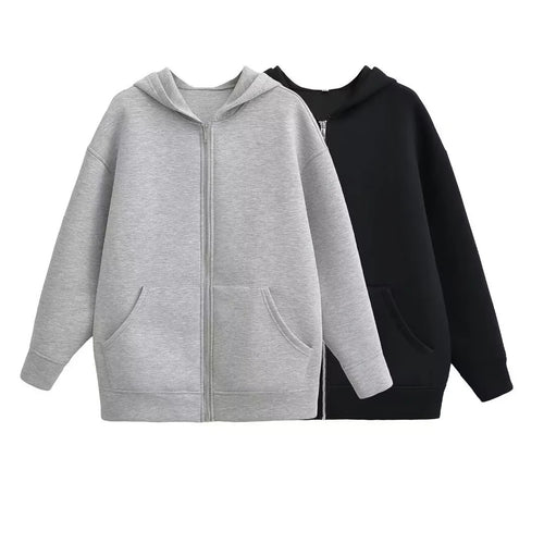 Unisex Oversize Kapuzenjacke mit durchgehendem Reißverschluss, Kängurutaschen und lässigem Boxy-Schnitt – Auréline