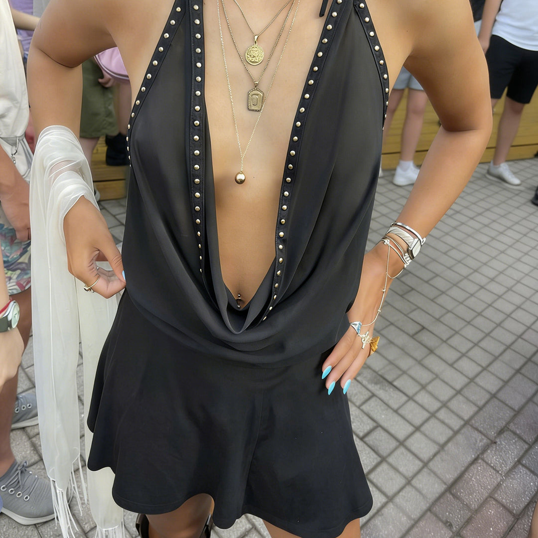 Damen Schwimmlatzkleid mit tiefem V-Ausschnitt und verspieltem Saum Echo Archiv