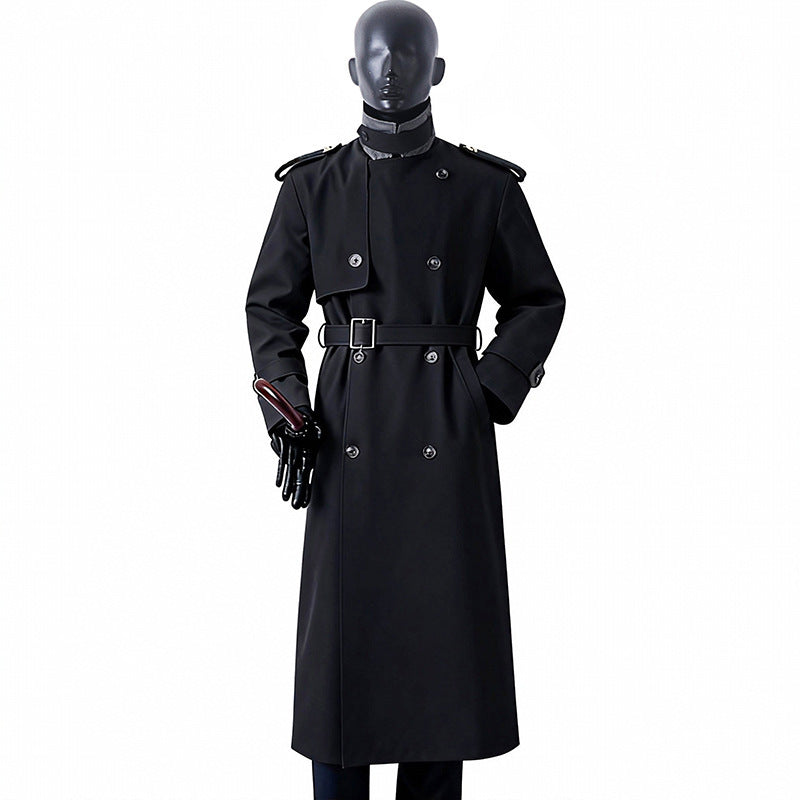Herren Zeitloser Maxilanger Trenchcoat im Military-Stil mit Sturmklappe und Taillengürtel Echoarchiv