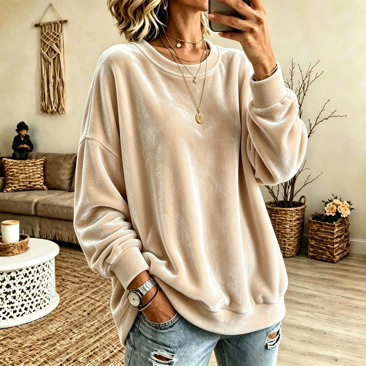 Damen Oversize-Samtpullover mit weitem Schnitt und geripptem Saum Echoarchiv