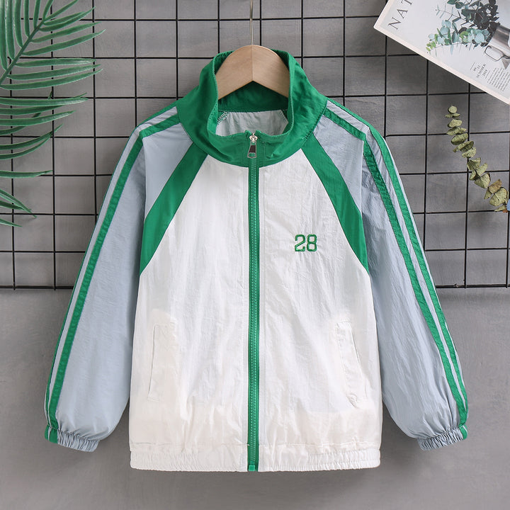 Unisex nan leichte Retro Windjacke mit Stehkragen, durchgehendem Reißverschluss und markanten Kontraststreifen Echo Archiv