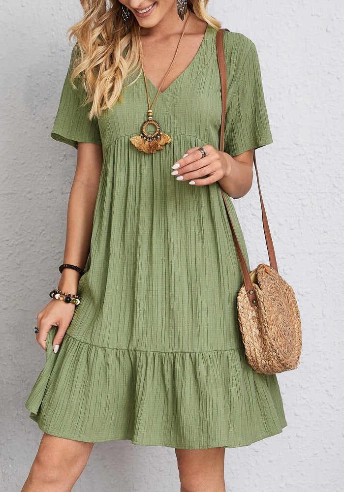 Damen nan Crinkle-Sommerkleid mit V-Ausschnitt, Empirenaht und Volant-Saum Echo Archiv