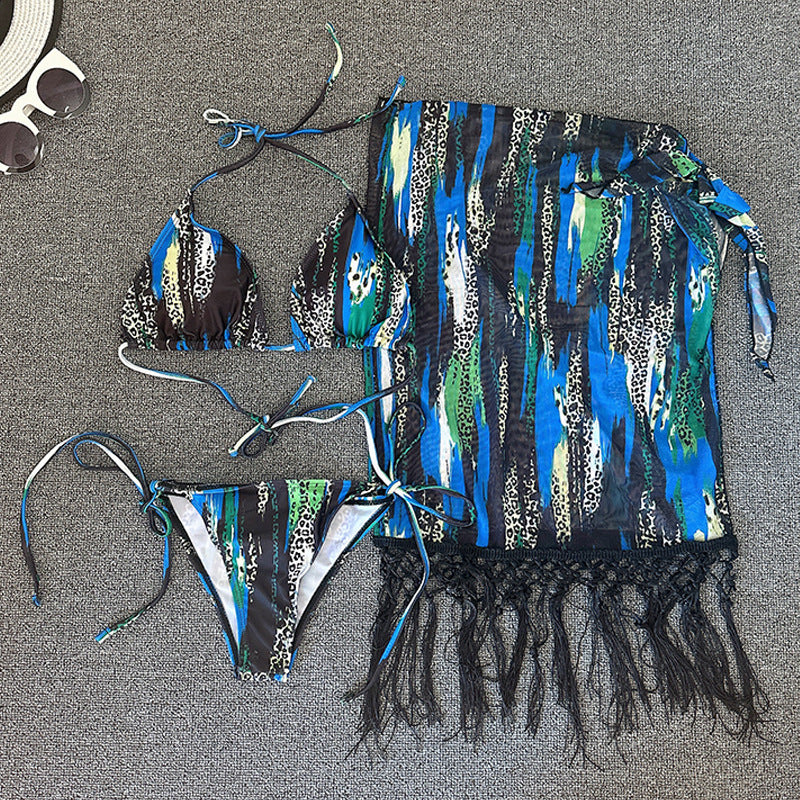 Damen Bikini-Set mit verspieltem Muster und fransigem Pareo Echo Archiv
