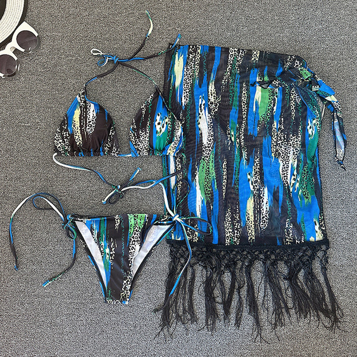 Damen Bikini-Set mit verspieltem Muster und fransigem Pareo Echo Archiv