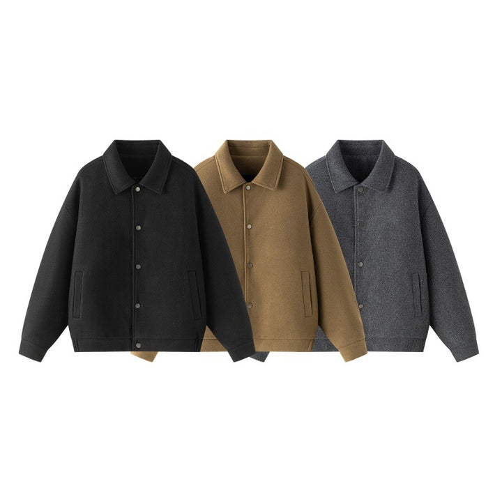 Herren Oversize-Collegejacke aus Wollmix mit Druckknopfleiste und verdeckten Eingrifftaschen Echoarchiv