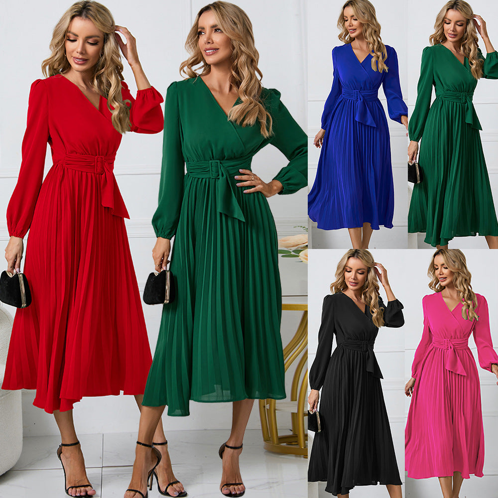 Damen Plissiertes Wickel‑Midikleid mit Taillengürtel und V‑Ausschnitt Echo Archiv