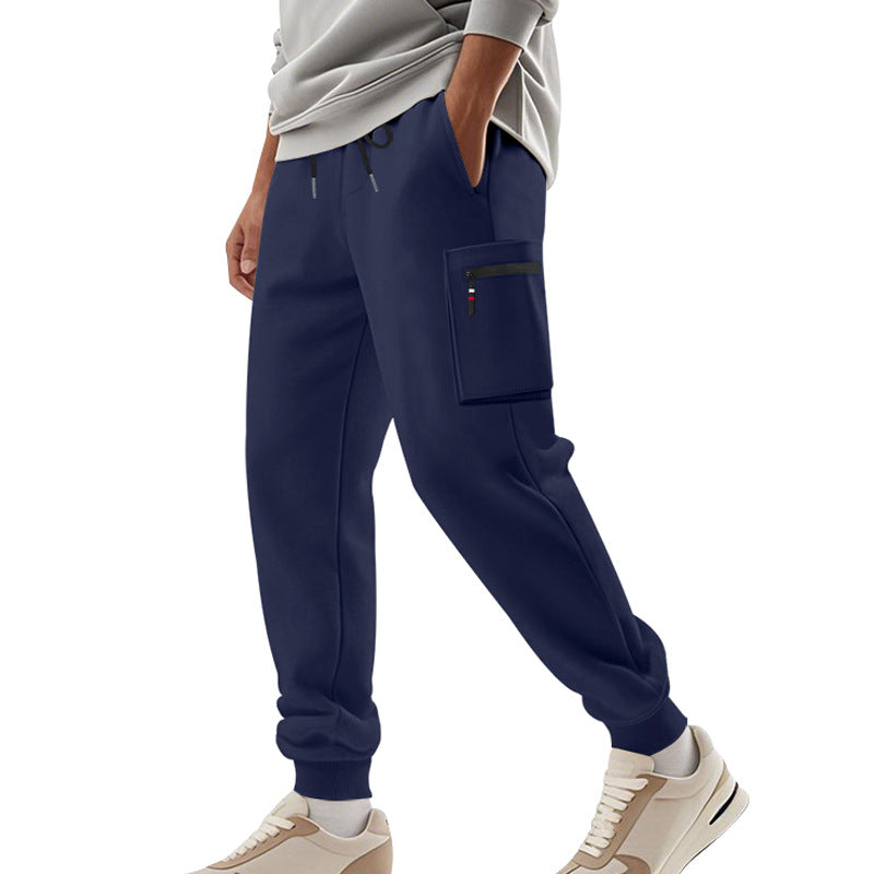 Herren Cargo-Jogginghose mit Reißverschluss-Cargotasche, elastischem Bund und geripptem Saum – Bravaro