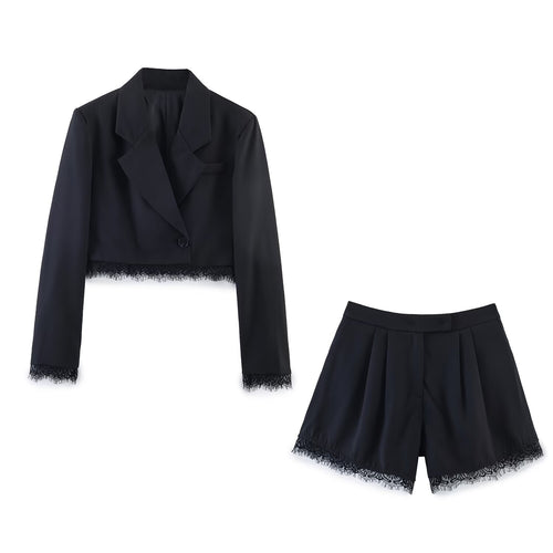 Damen Cropped-Blazer mit Spitzenbordüre, taillierter Ein-Knopf-Silhouette Echo Archiv