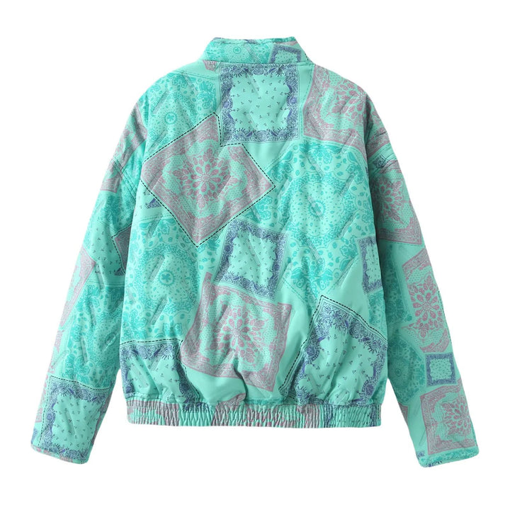 Damen nan gesteppte Bandana‑Print Bomberjacke mit Stehkragen, Eingrifftaschen und elastischem Saum Echo Archiv