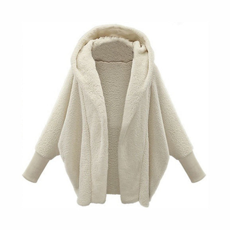 Damen Kuscheliger Oversize-Kapuzencardigan aus Teddyfleece mit Fledermausärmeln Echo Archiv