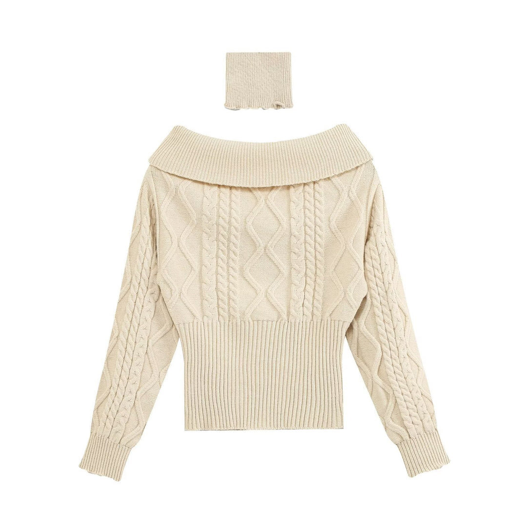 Damen Schulterfreier Zopfmuster-Pullover mit weitem Umschlagkragen Echo Archiv