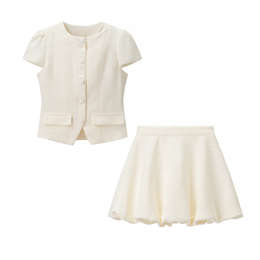 Damen Figurbetontes Tweed-Minikleid mit Schößchen und Knopfleiste Echo Archiv