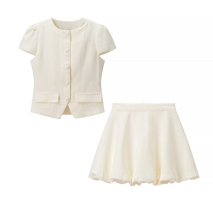 Damen Figurbetontes Tweed-Minikleid mit Schößchen und Knopfleiste Echo Archiv