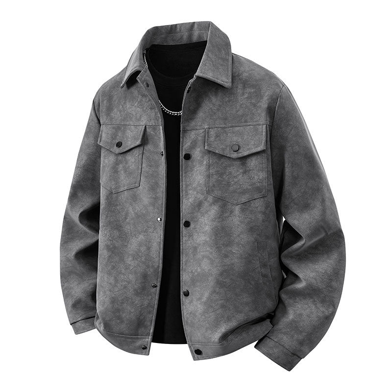 Herren Overshirt‑Jacke im Veloursleder‑Look mit Pattentaschen & Druckknopffront Echoarchiv