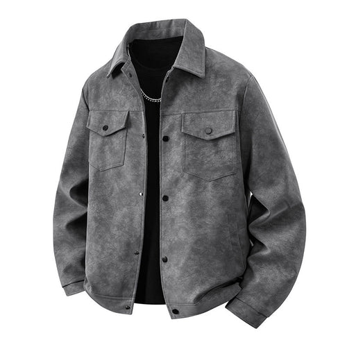 Herren Overshirt‑Jacke im Veloursleder‑Look mit Pattentaschen & Druckknopffront Echoarchiv