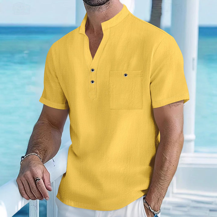 Herren Kurzarm-Hemd mit modischem Henley-Ausschnitt und Brusttasche Echoarchiv