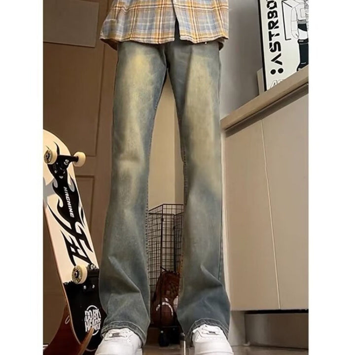 Herren lässige Bootcut-Jeans mit ausgefranstem Saum und bequemem Schnitt Echoarchiv
