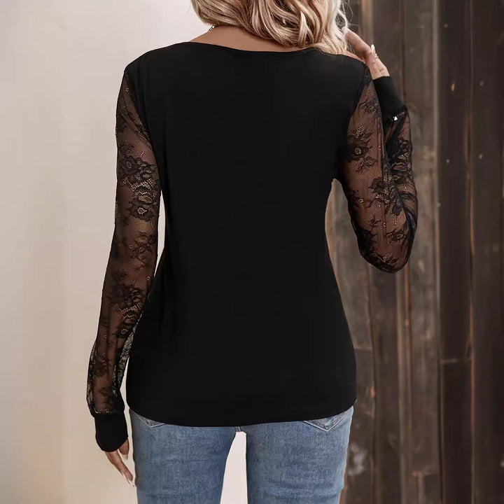 Damen Langarmshirt mit eleganter Spitze und V-Ausschnitt Echoarchiv