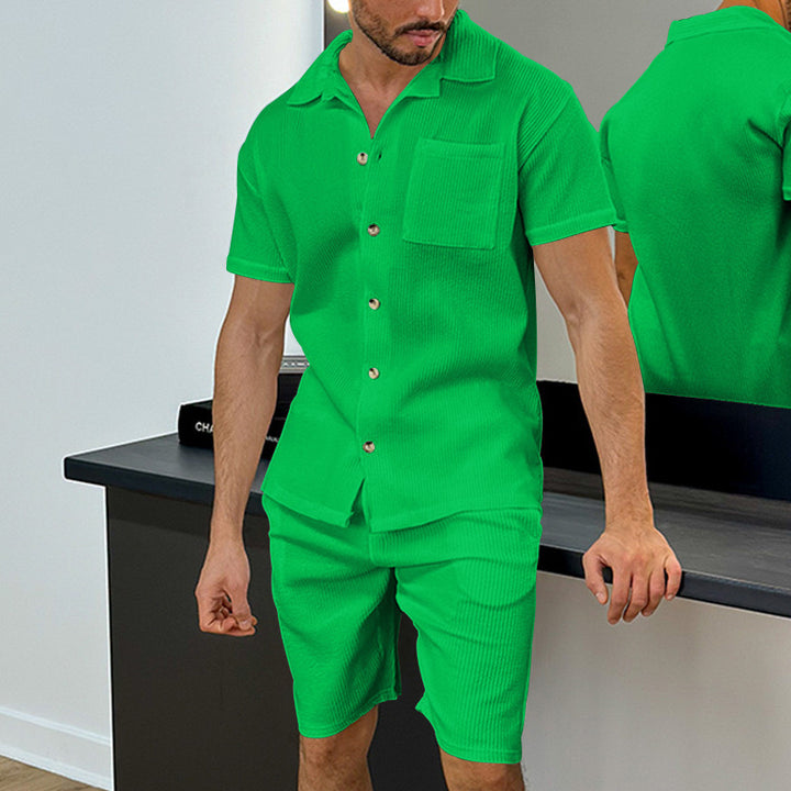 Herren Kurzarm-Hemd und Shorts Set im strukturierten Design Echoarchiv