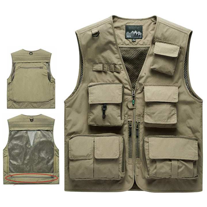 Herren Outdoor-Mehrfachtaschenweste im Anglerstil mit luftiger Mesh‑Rückenpartie und Schnellzugriffstaschen – Marzano
