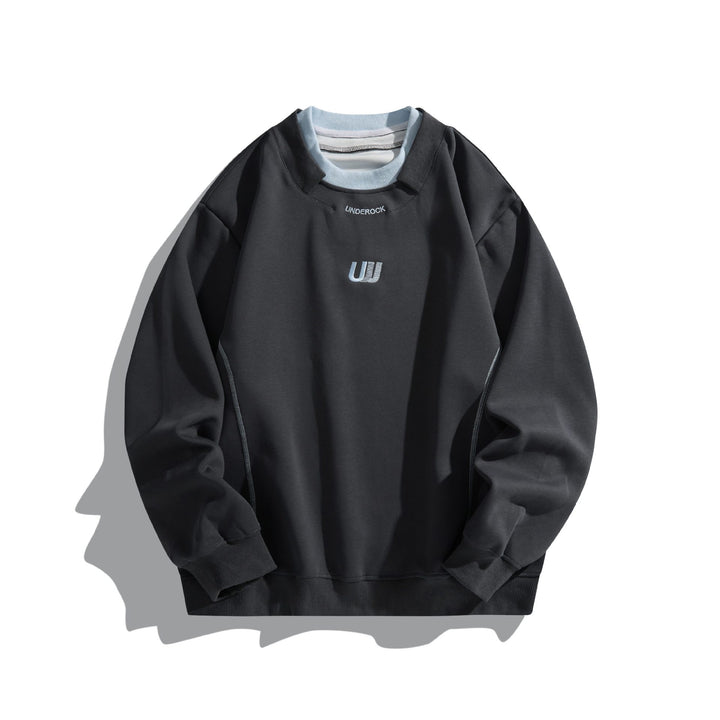 Unisex Lockeres Sweatshirt mit Kontrastkragen, sichtbaren Flatlocknähten und Logo-Stick Echoarchiv