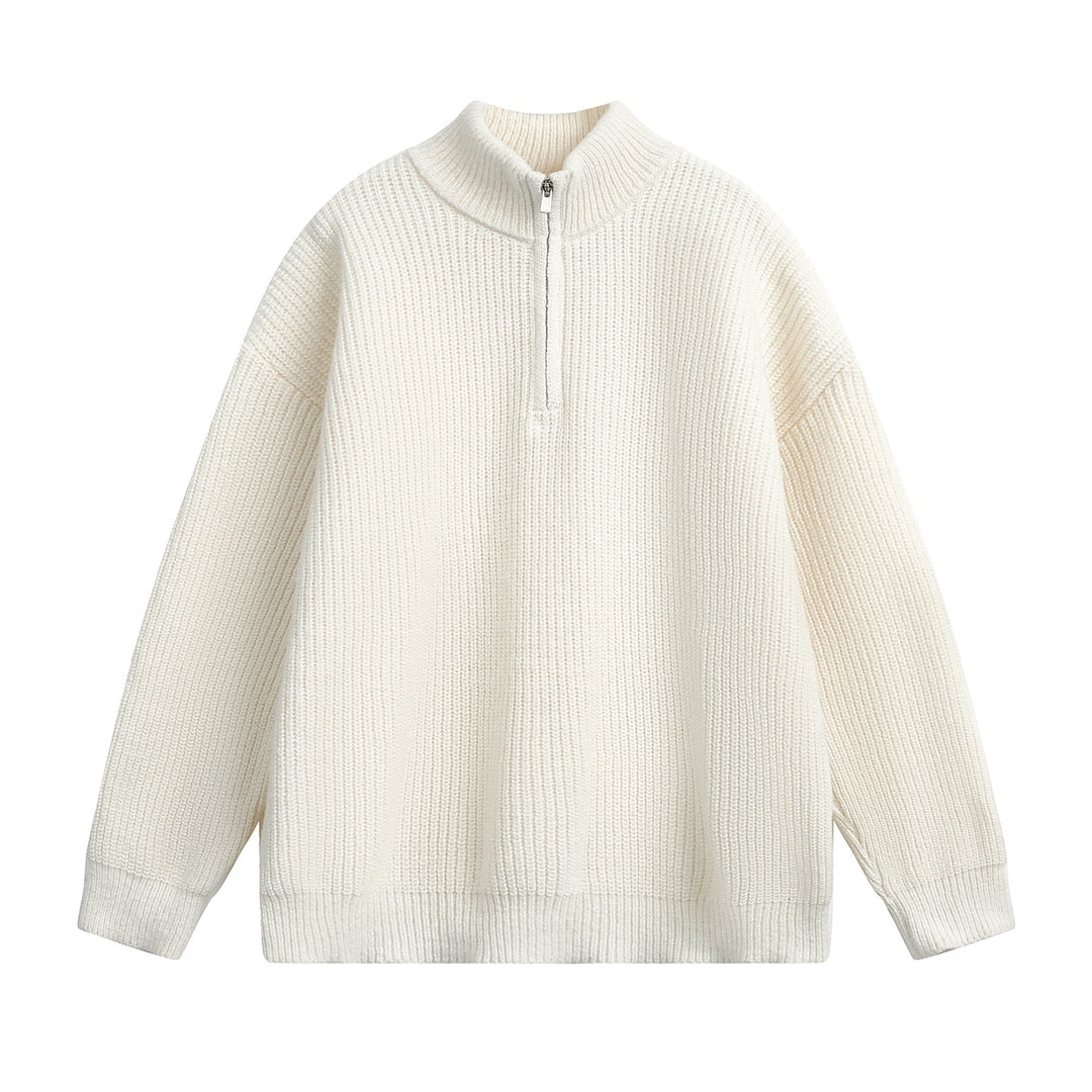Unisex Oversize Grobstrickpullover mit Halbreißverschluss und Stehkragen Echo Archiv