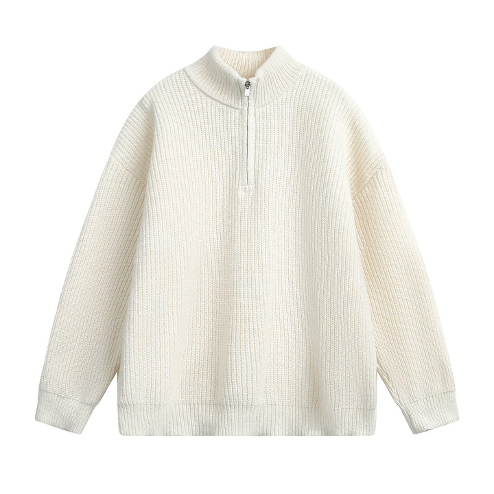 Unisex Oversize Grobstrickpullover mit Halbreißverschluss und Stehkragen Echo Archiv