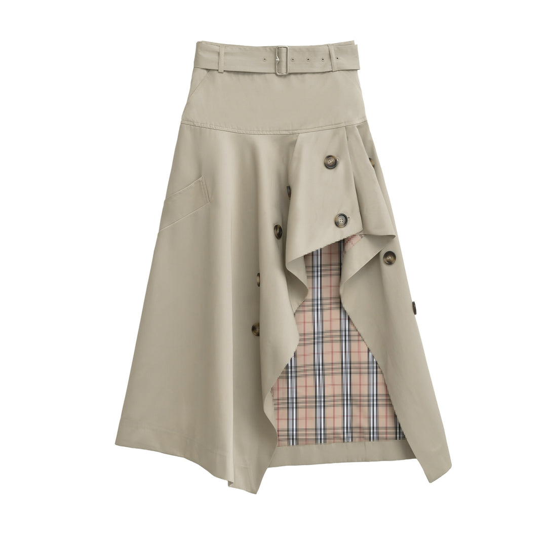 Damen Asymmetrischer Trench‑Rock mit Taillengürtel und dekorativen Knöpfen Echoarchiv