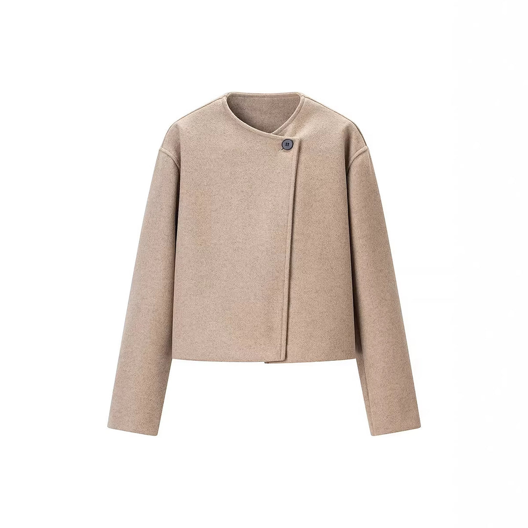 Damen Kurz geschnittene Wollmix-Boxy-Jacke mit asymmetrischer Knopfleiste Echo Archiv