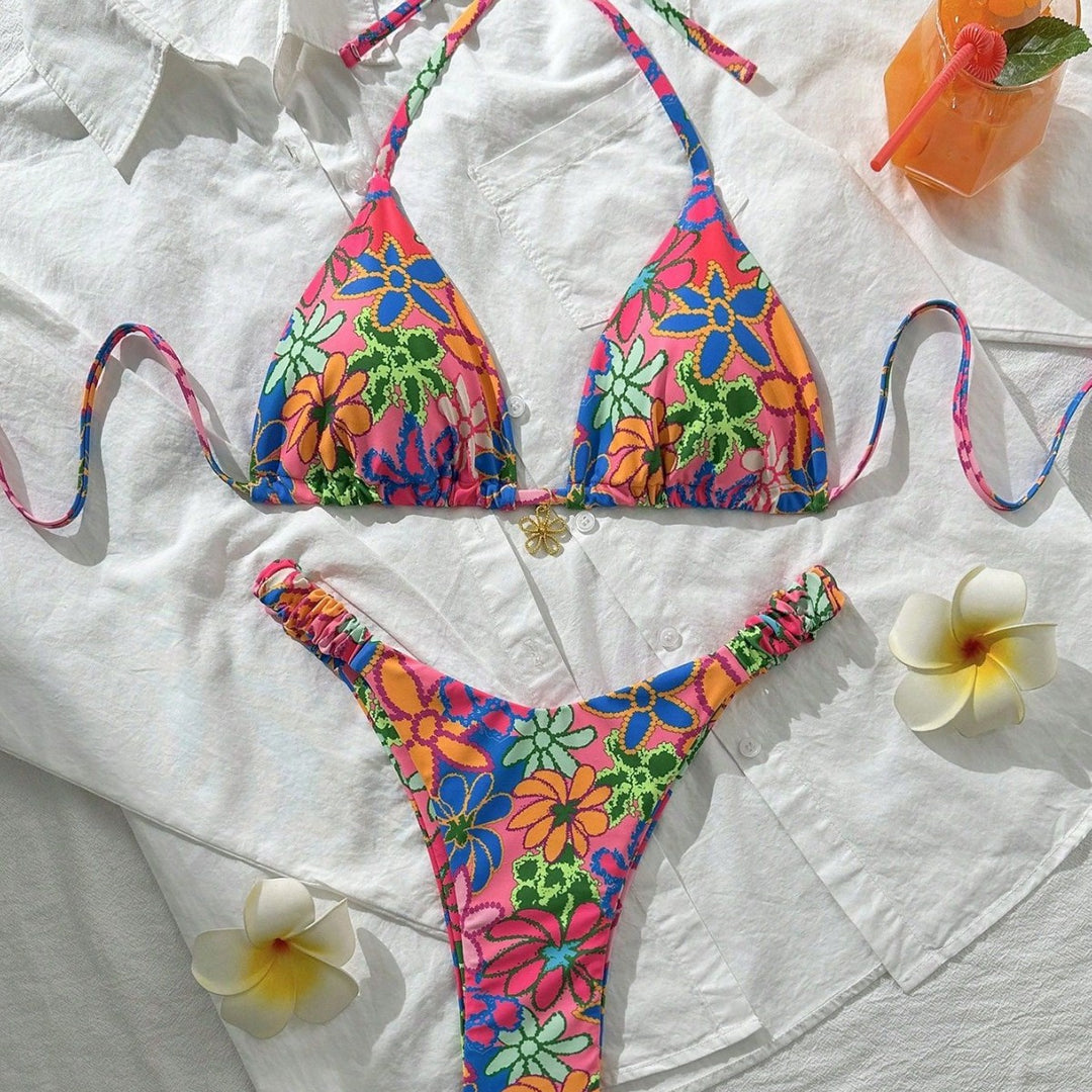 Damen Triangelbikini mit buntem floralen Muster Echo Archiv