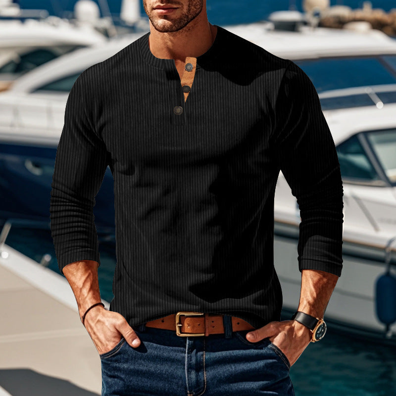 Herren Langarmshirt mit strukturiertem Stehkragen und praktischen Knopfdetails Echoarchiv