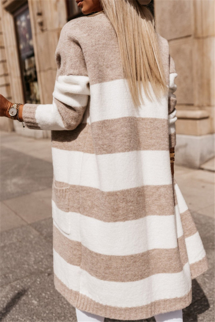 Damen lässiger Strickmantel mit großen Streifen – Veloura