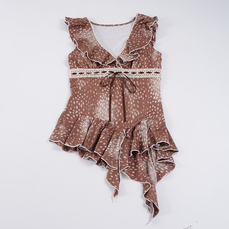 Damen asymmetrisches Sommerkleid mit Rüschen und Spitzenakzenten Echo Archiv