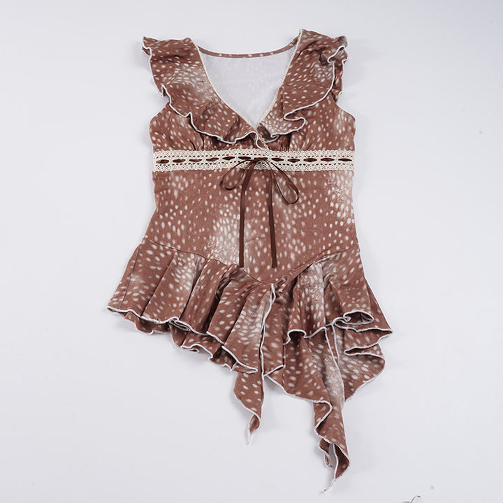Damen asymmetrisches Sommerkleid mit Rüschen und Spitzenakzenten Echo Archiv