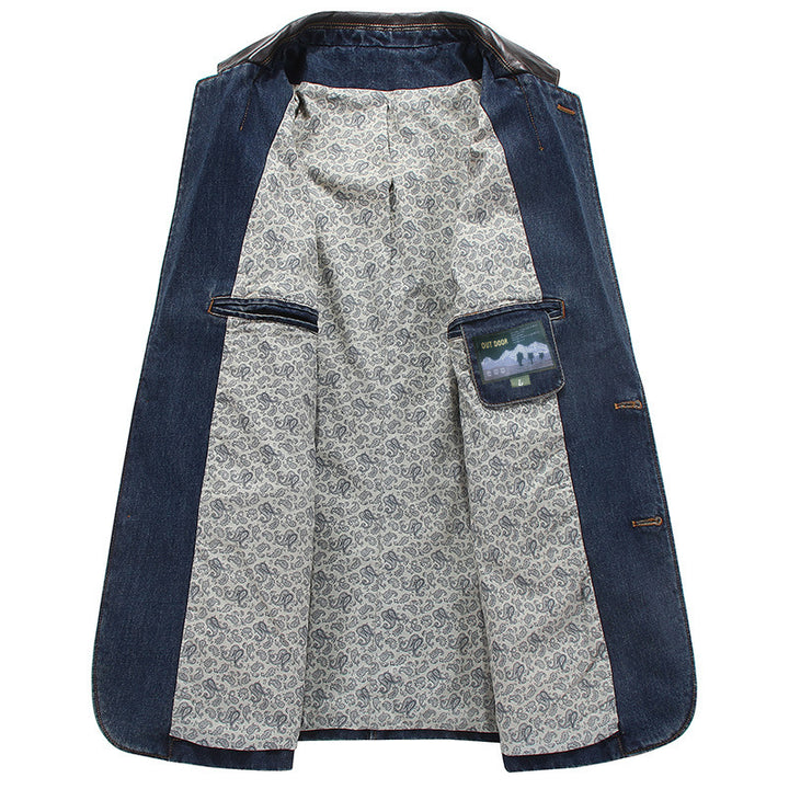 Herren Denim-Sakko im Tailored‑Look mit Lederimitatbesatz – Tianoro