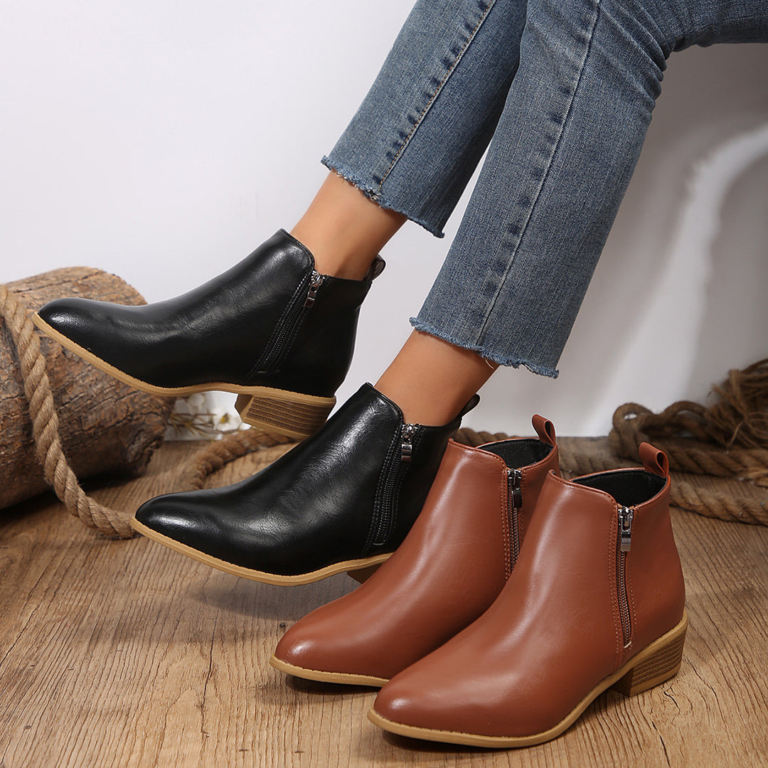 Damen nan schlanke Ankle-Boots mit seitlichem Reißverschluss, schmaler Spitzform und komfortablem Blockabsatz Echo Archiv